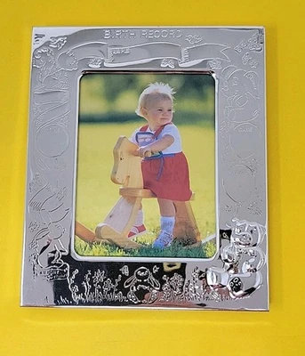 Marco de fotos de guardería de bebé tono plateado discos personalizados oso conejito sin usar  Foto 1 de 4