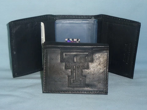 TEXAS TECH RED RAIDERS   Leather TriFold Wallet    NEW    black 3v Cover