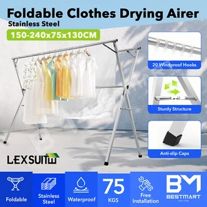 Foldable Clothes Drying Airer Laundry Dryer Rack Stainless Steel Garment Hanger - Picture 1 of 12