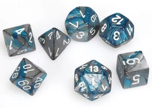 Chessex MINI GEMINI 7-DIE SET STEEL-TEAL/WHITE New - Picture 1 of 1