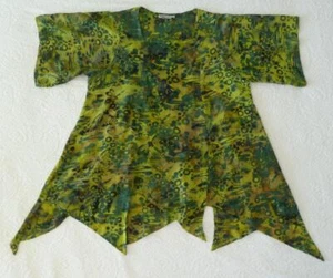 Mission Canyon Art-to-Wear Batik Floral Dragonfly Handkerchief Aline Top OS 46"B - Picture 1 of 12