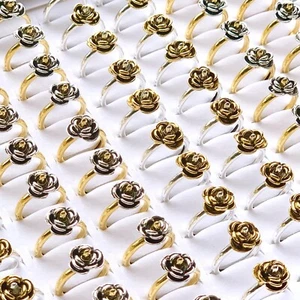 Bulk Lot 24pcs Rose Flower Vintage Rings Silver Gold Plated Alloy Metal Jewelry - Picture 1 of 9