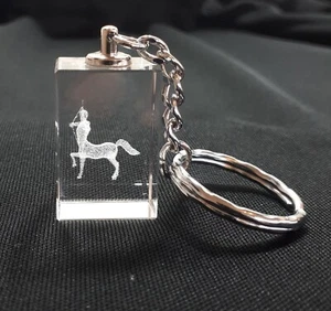 3D LASER ETCHED GLASS KEYRING KEY FOB WITH CENTAUR - SAGITTARIUS - TATTY BOX - Picture 1 of 12