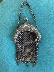 Antique German Silver Mesh Chainmail Lady’s Chatelain Coin Purse Deco Flapper - Picture 1 of 9