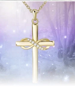 Love You Forever Cross Neckless Golden Christian Pendant - Picture 1 of 4