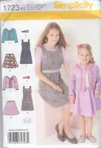 Sewing Pattern Simplicity 1723 Girls' Jumper Skirt Jacket & Headband - Uncut - Picture 1 of 2