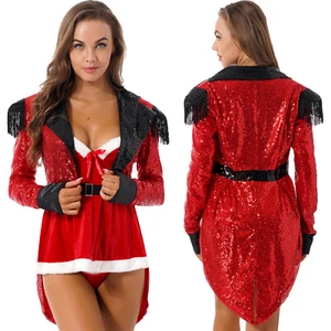Mujer Circo Ringmaster Chaqueta Lentejuelas Showman Tailcoat Flecos charretera Disfraz - Imagen 1 de 15