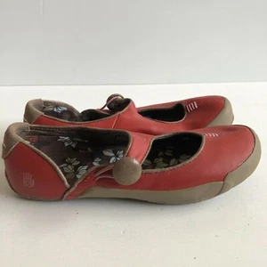 Teva Mush Womens Sz 6.5 EU 37.5 Mary Jane Flats Leather Red Elastic Button Slip - Picture 1 of 8