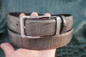 No Jointed - Gray Real Belly Crocodile Leather Belt for Men W 1.5" B132 - Picture 1 of 10