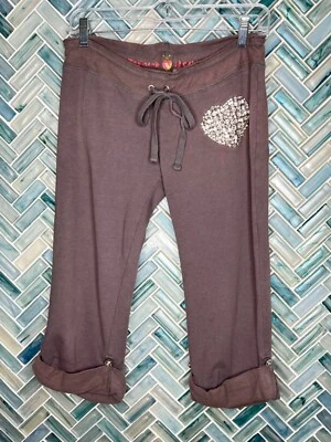 TWISTED HEART BROWN PULLON DRAWSTRING CROPPED RHINESTONE HEART SWEATPANTS SMALL? - Image 1 of 4