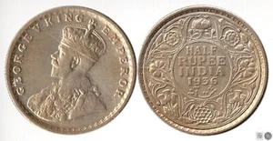 India 1/2 Rupee 1936 / George VI /5,83 Gr. Silver MBC KM00522-36 - Picture 1 of 1