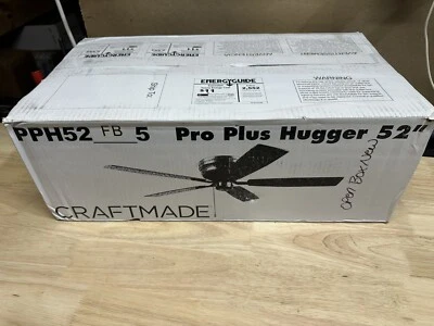 CRAFTMADE Pro Plus 52" Hugger Ceiling Fan, 3-Speed Reversible Motor, Flat Black - Image 1 of 4
