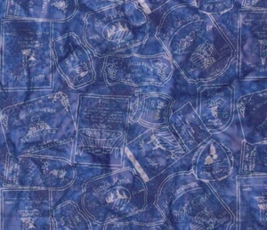 Banyan Batik Fabric - Vino 80222-46 Wine Label Blue Purple - Northcott YARD - Picture 1 of 1