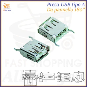 Presa USB femmina 12V da pannello 180 gradi connettore tipo a a saldare per pcb - Zdjęcie 1 z 1