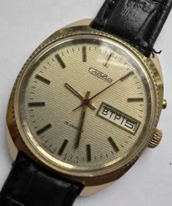 Orologio Uomo Vintage URSS Epoca Sovietica Slava Placcato Oro Cassa AU1 Quadrante Multicolore - Foto 1 di 19