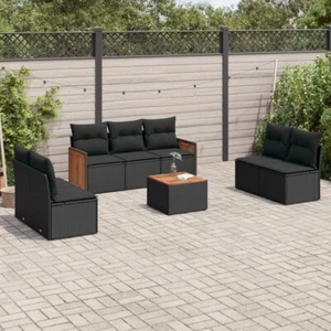 8-tlg. Garten-Sofagarnitur mit Kissen Schwarz Poly Rattan - Bild 1 von 11