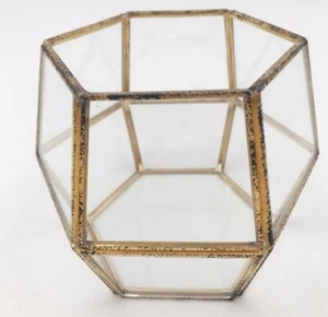 Rustic Gold Lantern Tea Light Holder ~ Glass and Metal ~ Geometric - Picture 1 of 1