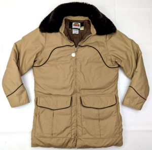MILLER Vtg DOWN Insulated Long Field Jacket, Men M, Barn Chore Faux Fur Collar - Picture 1 of 17