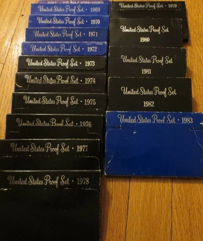 1968 to 1983  Proof Sets U.S. Mint 16 Proof Sets San Francisco Mint Box and COA Cover