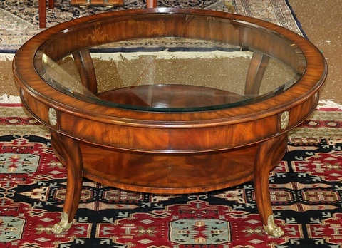 Maitland Smith Regency Style Mahogany Round Glass Top Cocktail Coffee Table Cover