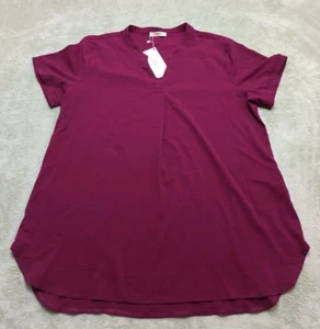 Timeson Top Womens XL Burgundy Red Shirt Work Office Casual Short Sleeve Top - Picture 1 of 9