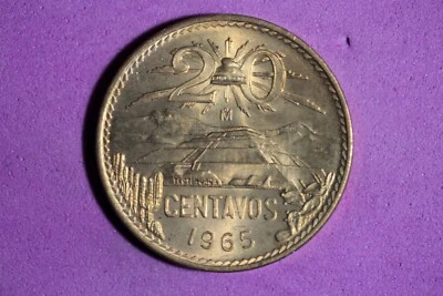 Moneda de 20 centavos de latón Mo México 1965 #M23056 Foto 1 de 2