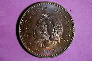 1959 Mo Mexico Cuauhtemoc 50 Centavos Bronze Coin #M23061 - Picture 1 of 2
