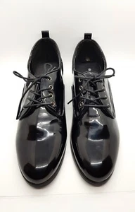 Dune ladies shoes Black Patent lace up Head Over Heels size 41/7.5 loafer flats - Picture 1 of 7