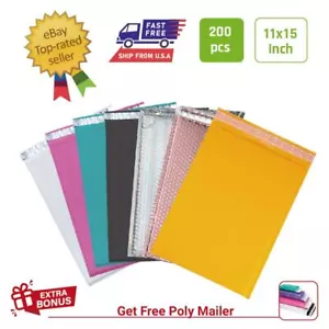 #5 200 PCS 11x15 in Poly/ Paper Bubble Mailers Padded Envelopes Shipping Bags - Foto 1 di 69