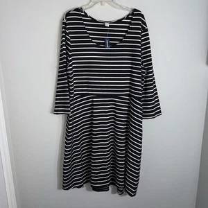 Old Navy Midi Dress-Black Ivory Stripes-Round Neck-Size XXL-NWT - Picture 1 of 10
