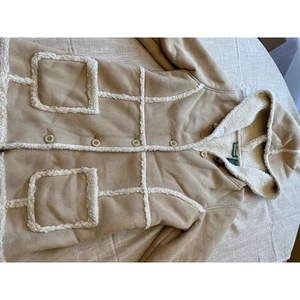 L.L.Bean Girls Sherpa Lined Suede Jacket Hooded Tan Size XL - Picture 1 of 8