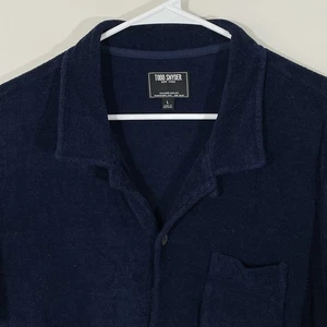 Todd Snyder Towel Terry Cloth Button Up Shirt Mens Large Navy Blue Loop Collar - Imagen 1 de 5