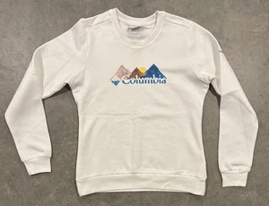 Columbia Sweatshirt mit Rundhalsausschnitt weiß Damen Größe XS Mountain Logo - Bild 1 von 6