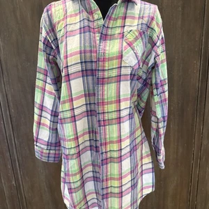 Ralph Lauren Women's Plaid Flannel Sleep Shirt Pink Green Cotton Size Small - Picture 1 of 6