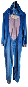 Disney Eeyore One Piece Plush Pajama Women Large 12/14 Blue Front Zip Hooded - Picture 1 of 6