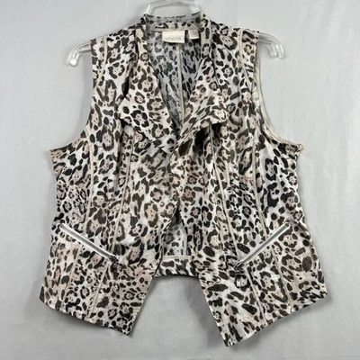 Chicos 1 Chaleco Mujer M Leopardo Mezcla de Lino Cremallera Bolsillo Guepardo Estampado Animal Foto 1 de 4