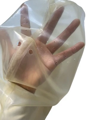 Máscara con capucha de látex transparente con orificios micro perforados para ojos y respiración para fetiche Foto 1 de 4