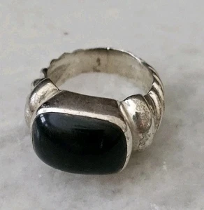 Anillo Plata Esterlina Ónix U Redondeado Cuadrado Diseño 925 Talla 6.5 Vintage - Imagen 1 de 10