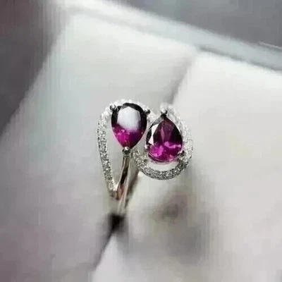 2CT Pear Cut VVS1 Lab-Created Diamond Amethyst Wedding Ring 14k White Gold FN - Imagem 1 de 4