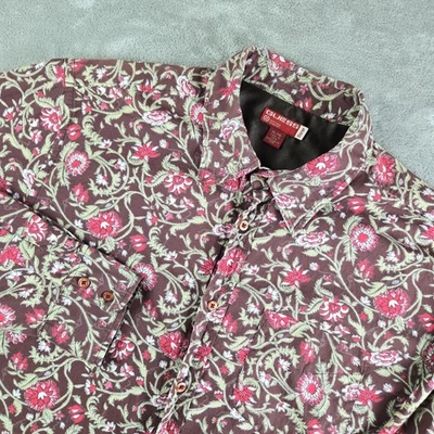 Guess Shirt Mens XL Brown Red Floral Long Sleeve Boho Retro Y2K Festival - Image 1 of 4