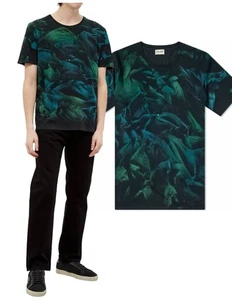 SAINT LAURENT Men's sz S Archive Logo Tie-Dye T-Shirt in Black and Green - Picture 1 of 5