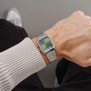 Casio Vintage AQ-230A-3AMQY Analog-Digital Stainless Steel Green Dial Watch - Picture 1 of 3