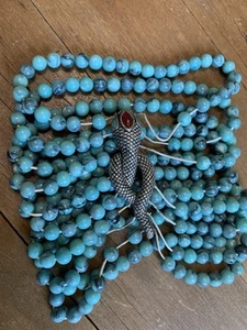 Southwestern Jeweled SNAKE CRYSOPRASE Bead Stretch Bracelet 9 Strands Silvertone - Picture 1 of 16