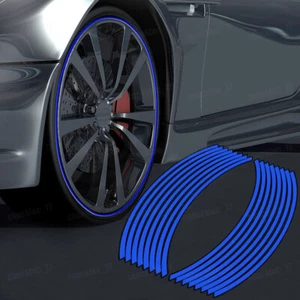 16pcs Blue Reflective Wheel Hub Rim Stripe Tape Decal Stickers Car Accessories - Picture 1 of 7