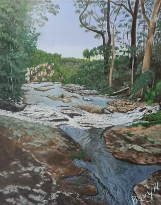 Mountain Range Rocks Waterfall A3 Poster Print of Original Artwork by Baxy71Art - Image 1 of 4