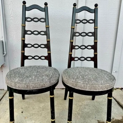 Vintage Drexel Black Ladder Back Dining Accent Chairs - Image 1 of 4