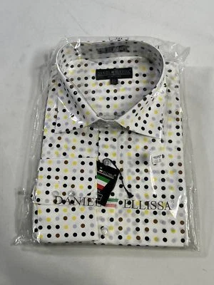 Camisa Para Hombres Daniel Ellissa Blanca Multicolor Lunares Abotonada Talla 2XL NUEVA Foto 1 de 4