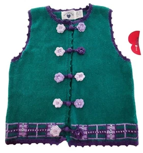 Girl's Sz 6X New Hartstrings Sweater Vest Flowers Vtg Purple Green Top Cardigan - Picture 1 of 7