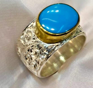 Real Quality Turquoise Ring 925 Sterling Silver. Nishapuri feroza Original Ring