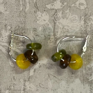 Silver Leverback Hoops Dangle Glass Stacked Earrings. Fall. Autumn. S128 - Picture 1 of 4